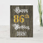 [ Thumbnail: 86th Birthday: Faux Gold Look + Faux Wood Pattern Card ]