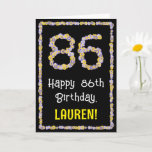[ Thumbnail: 86th Birthday: Floral Flowers Number, Custom Name Card ]