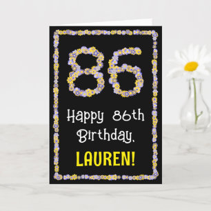 86th Birthday: Floral Flowers Number, Custom Name Card