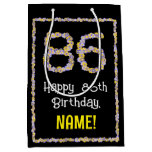 [ Thumbnail: 86th Birthday: Floral Flowers Number, Custom Name Gift Bag ]
