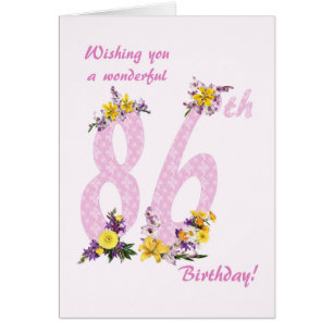 86th Birthday Flower Decorated Numbers Cards
