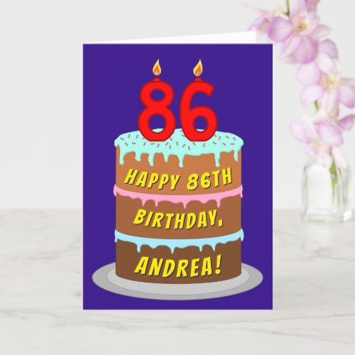 86th Birthday Fun Cake and Candles  Custom Name Card