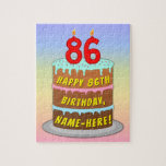 [ Thumbnail: 86th Birthday: Fun Cake and Candles + Custom Name Jigsaw Puzzle ]