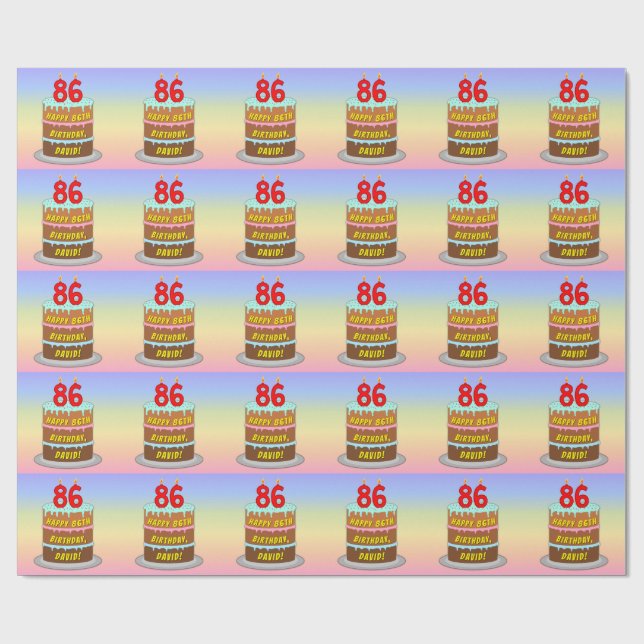 86th Birthday: Fun Cake and Candles + Custom Name Wrapping Paper (Flat)