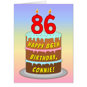 86th Birthday: Fun Cake & Candles, w/ Custom Name Card