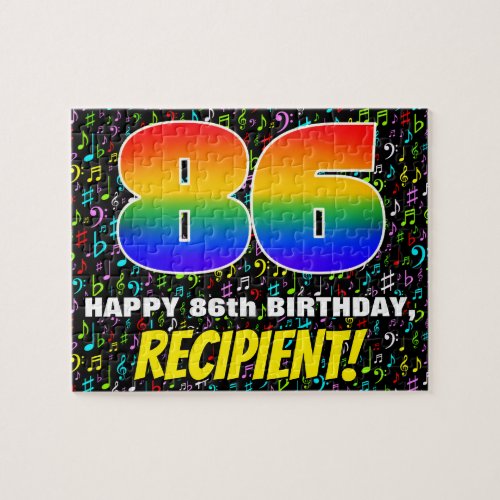 86th Birthday â Fun Colorful Music Symbols  âœ86â Jigsaw Puzzle