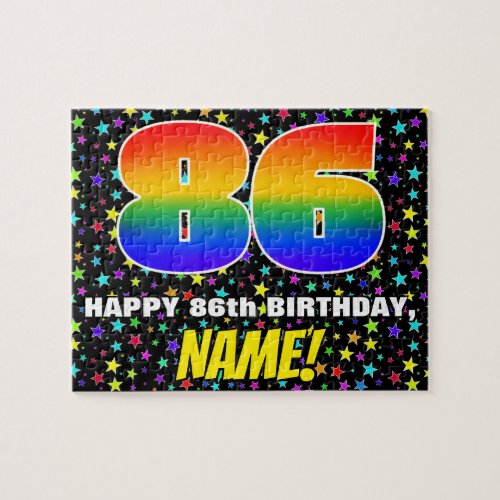 86th Birthday  Fun Colorful Star Field Pattern Jigsaw Puzzle