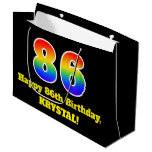 [ Thumbnail: 86th Birthday ~ Fun, Colorful, Vibrant, Rainbow 86 Gift Bag ]