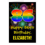 [ Thumbnail: 86th Birthday: Fun Fireworks Pattern & Rainbow 86 Card ]