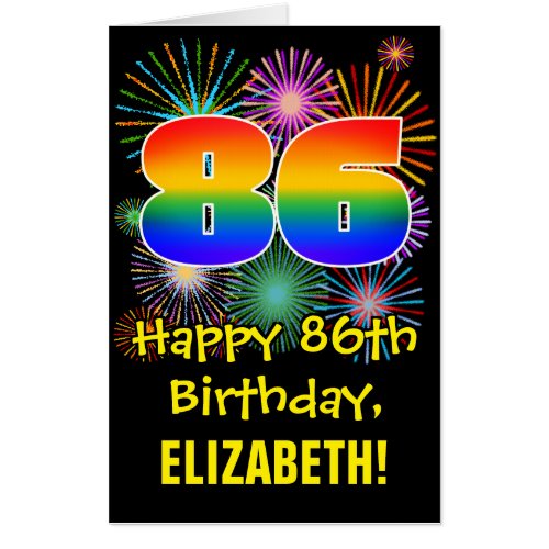 86th Birthday Fun Fireworks Pattern  Rainbow 86 Card