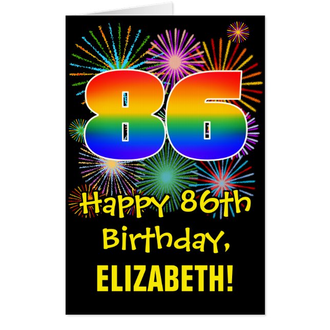 86th Birthday: Fun Fireworks Pattern & Rainbow 86 Card (Front)