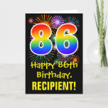 [ Thumbnail: 86th Birthday: Fun Fireworks Pattern + Rainbow 86 Card ]