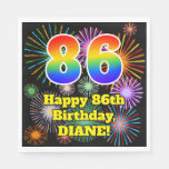 [ Thumbnail: 86th Birthday: Fun Fireworks Pattern + Rainbow 86 Napkins ]