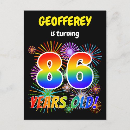 86th Birthday _ Fun Fireworks Rainbow Look 86 Postcard