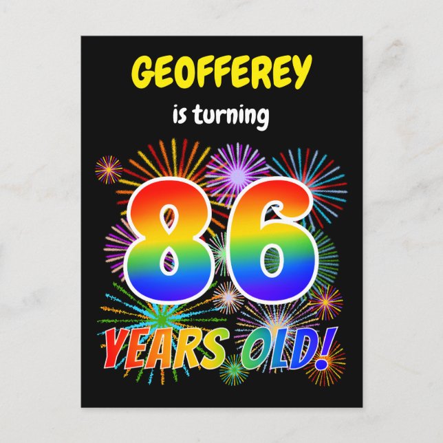 86th Birthday - Fun Fireworks, Rainbow Look "86" Postcard (Front)