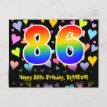 [ Thumbnail: 86th Birthday: Fun Hearts Pattern, Rainbow 86 Postcard ]