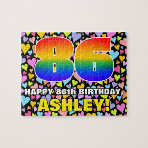 86th Birthday — Fun, Loving Heart Shapes + “86” Jigsaw Puzzle