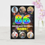 [ Thumbnail: 86th Birthday: Fun Rainbow #, Custom Name & Photos Card ]