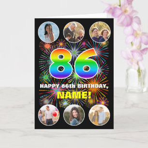 86th Birthday: Fun Rainbow #, Custom Name & Photos Card