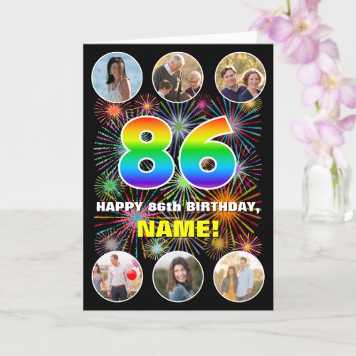 86th Birthday Fun Rainbow  Custom Name  Photos Card