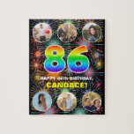 [ Thumbnail: 86th Birthday: Fun Rainbow #, Custom Name + Photos Jigsaw Puzzle ]