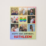 [ Thumbnail: 86th Birthday: Fun Rainbow #, Custom Name & Photos Jigsaw Puzzle ]