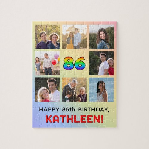 86th Birthday Fun Rainbow  Custom Name  Photos Jigsaw Puzzle