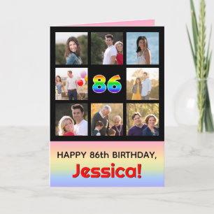 86th Birthday: Fun Rainbow #, Custom Photos + Name Card