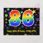 [ Thumbnail: 86th Birthday: Fun Stars Pattern, Rainbow 86, Name Postcard ]