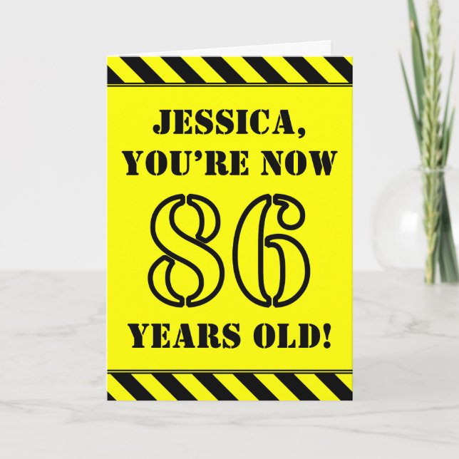 86th Birthday: Fun Stencil Style Text, Custom Name Card (Front)