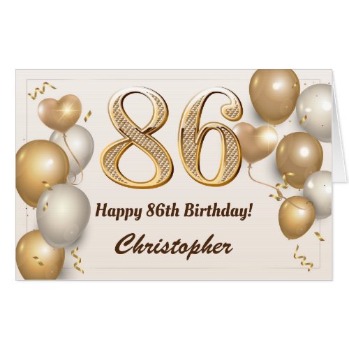86th Birthday Gold Balloons Confetti Extra Large Card