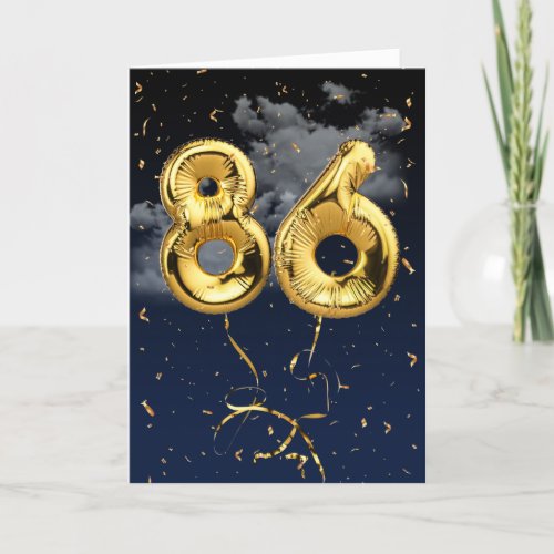 86th Birthday Gold Mylar Balloon and Confetti Card