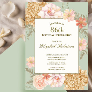 86th Birthday Invitation Autumn Colors Floral Sage