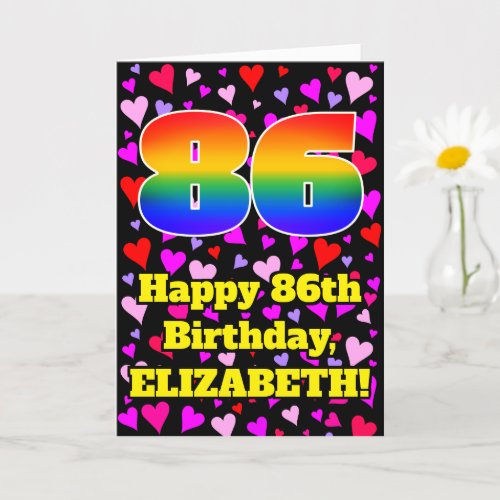 86th Birthday Loving Hearts Pattern Rainbow  86 Card