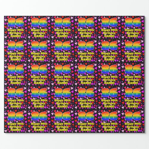86th Birthday Loving Hearts Pattern Rainbow  86 Wrapping Paper