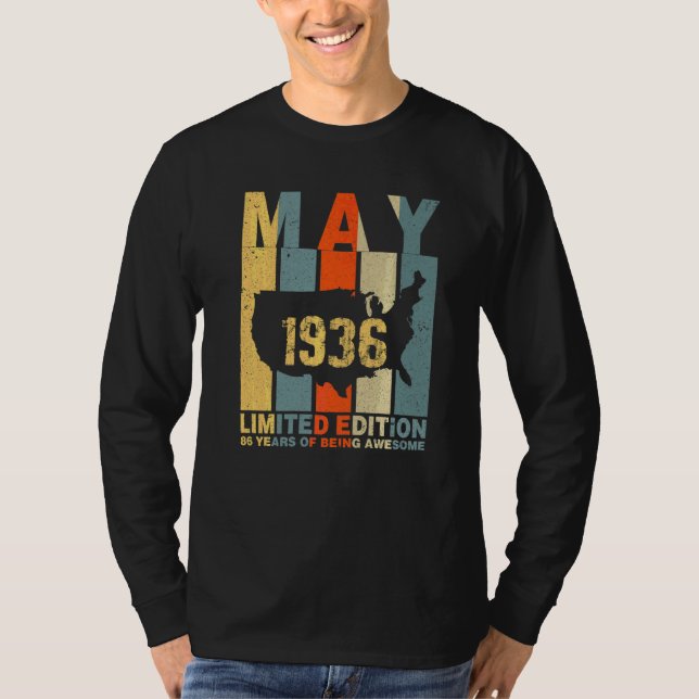 86th Birthday May 1936 86 Years Of Being Awesome T-Shirt (Front)
