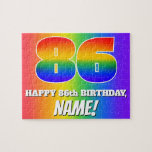 [ Thumbnail: 86th Birthday — Multicolored Rainbow Pattern “86” Jigsaw Puzzle ]