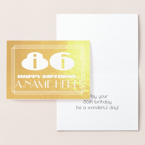 86th Birthday Name  Art Deco Inspired Look 86 Foil Card