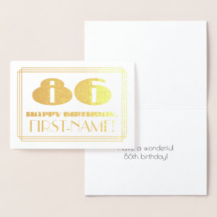 86th Birthday; Name + Art Deco Inspired Look "86" Foil Card
