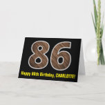 [ Thumbnail: 86th Birthday: Name + Faux Wood Grain Pattern "86" Card ]