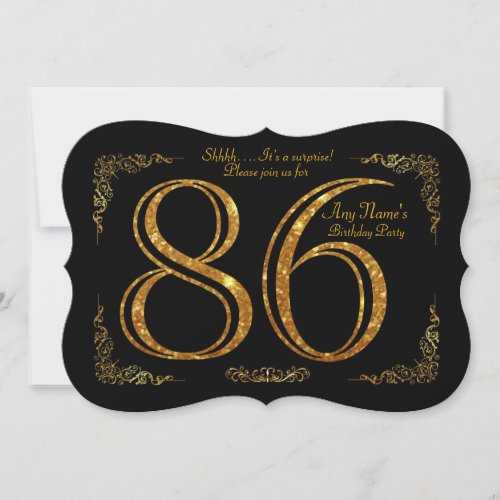 86thBirthday party 86thgreat Gatsbyblack  gold Invitation