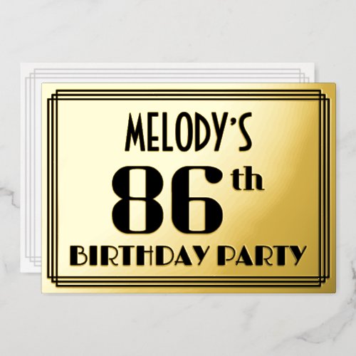 86th Birthday Party Art Deco Look 86 and Name Foil Invitation