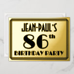 [ Thumbnail: 86th Birthday Party — Art Deco Look “86” + Name Invitation ]