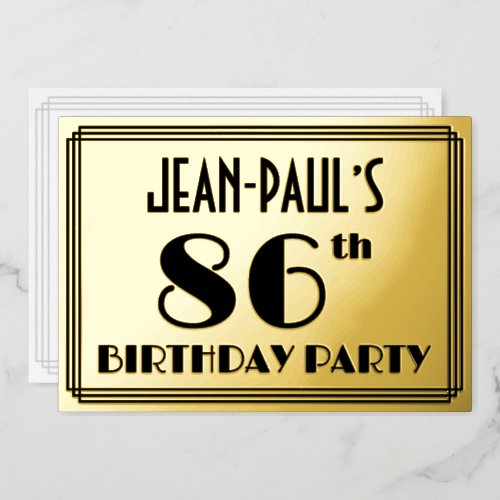 86th Birthday Party  Art Deco Look 86  Name Foil Invitation
