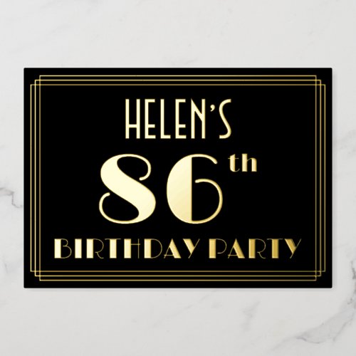 86th Birthday Party Art Deco Look 86 w Name Foil Invitation