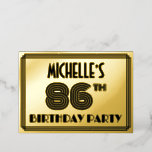 [ Thumbnail: 86th Birthday Party — Art Deco Style “86” & Name Invitation ]