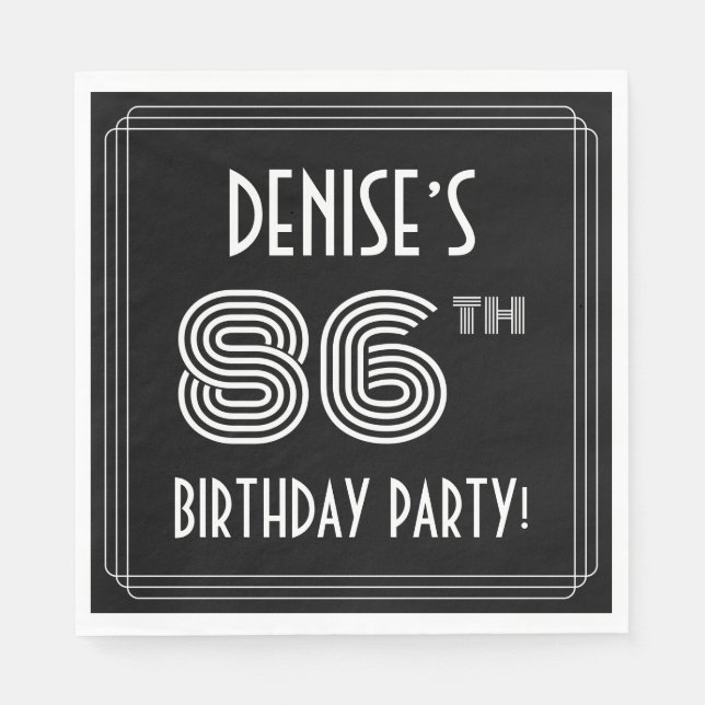 86th Birthday Party: Art Deco Style + Custom Name Napkins (Front)