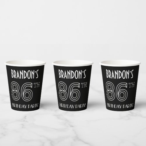86th Birthday Party Art Deco Style  Custom Name Paper Cups