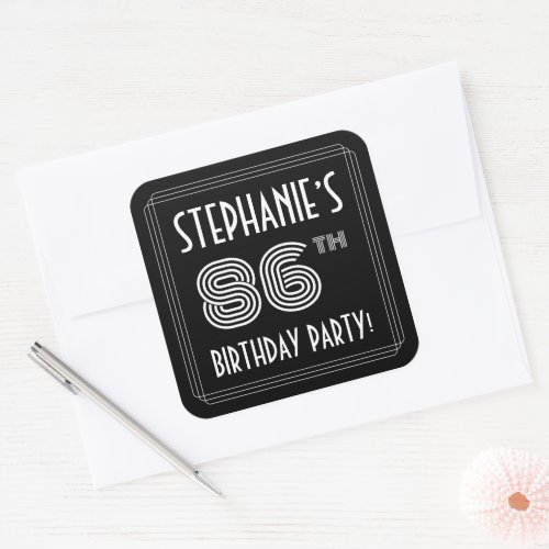 86th Birthday Party Art Deco Style  Custom Name Square Sticker