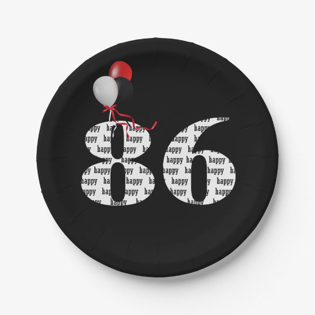 86th birthday party balloons paper plates (Front)